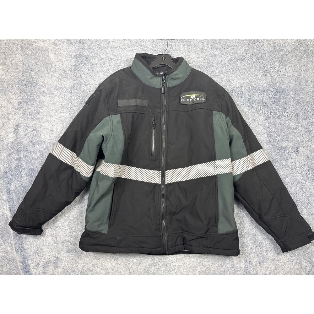 RefrigiWear Mens Large Black Green Insulated Jacket 8490R Americold Reflective